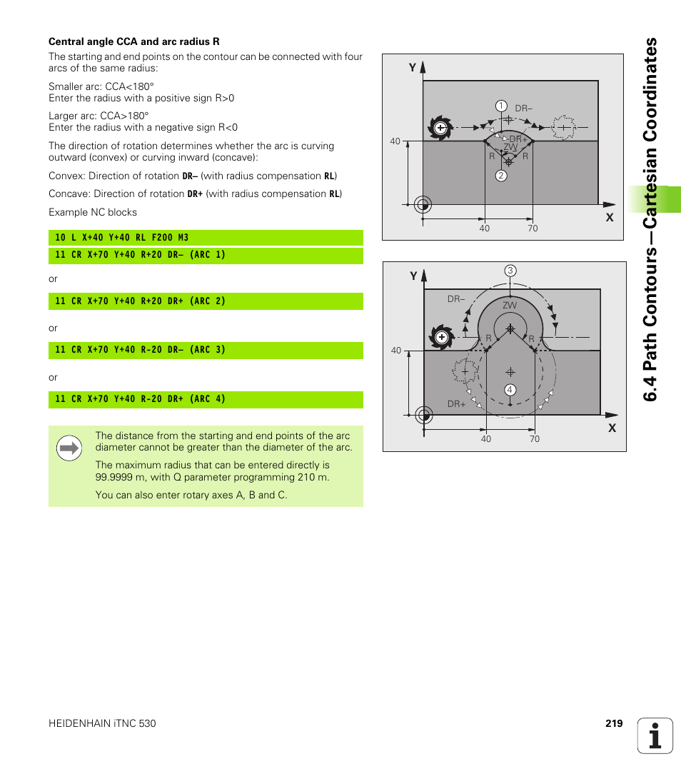 4 p a th cont ours—car te sian coor dinat e s | HEIDENHAIN iTNC 530 (606 42x-01) User Manual | Page 219 / 693