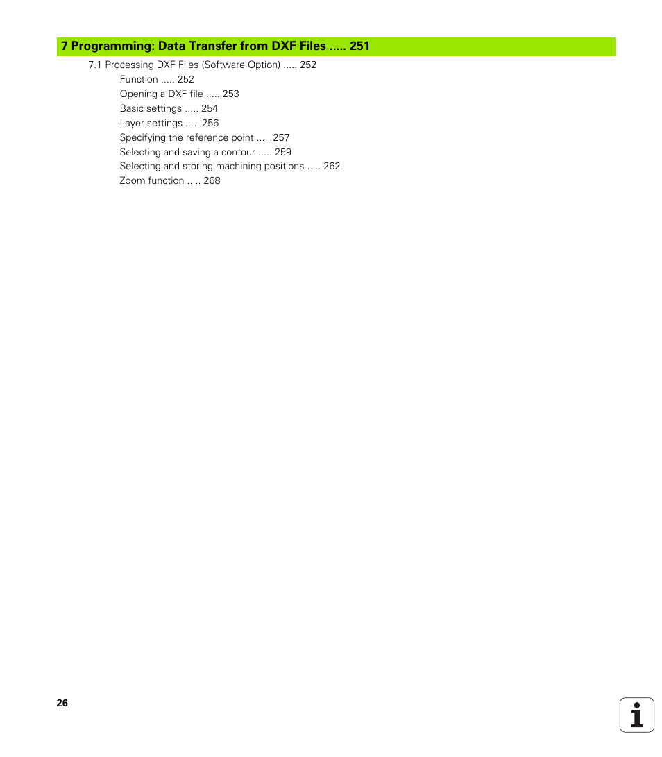 7 programming: data transfer from dxf files, Programming: miscellaneous functions | HEIDENHAIN iTNC 530 (606 42x-01) User Manual | Page 26 / 693