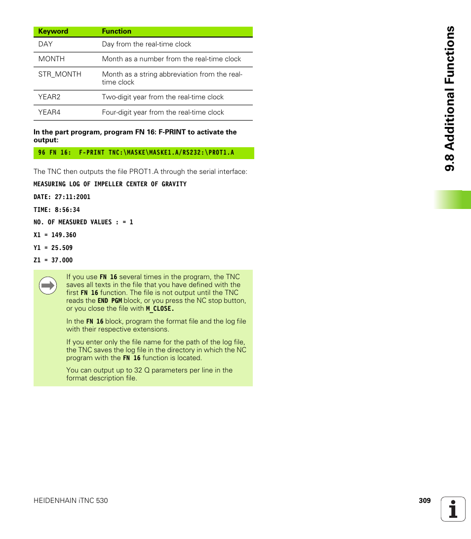 8 a d ditional f unctions | HEIDENHAIN iTNC 530 (606 42x-01) User Manual | Page 309 / 693