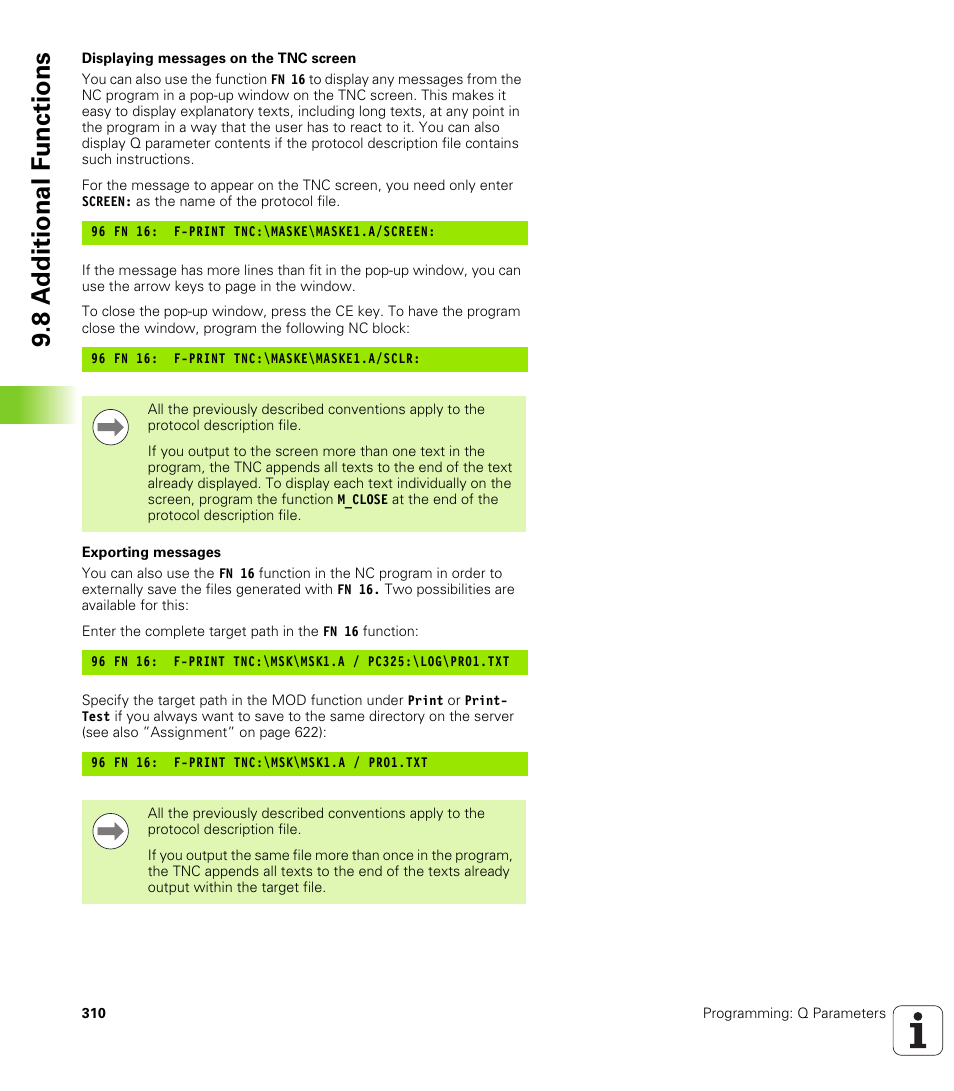 8 a d ditional f unctions | HEIDENHAIN iTNC 530 (606 42x-01) User Manual | Page 310 / 693