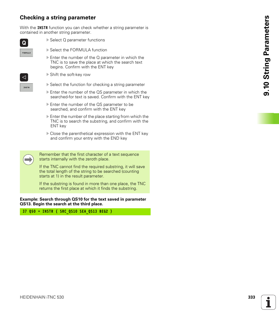 Checking a string parameter, 1 0 str ing p a ra met e rs | HEIDENHAIN iTNC 530 (606 42x-01) User Manual | Page 333 / 693