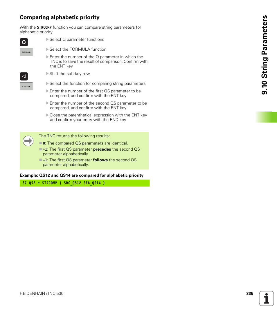 Comparing alphabetic priority, 1 0 str ing p a ra met e rs | HEIDENHAIN iTNC 530 (606 42x-01) User Manual | Page 335 / 693