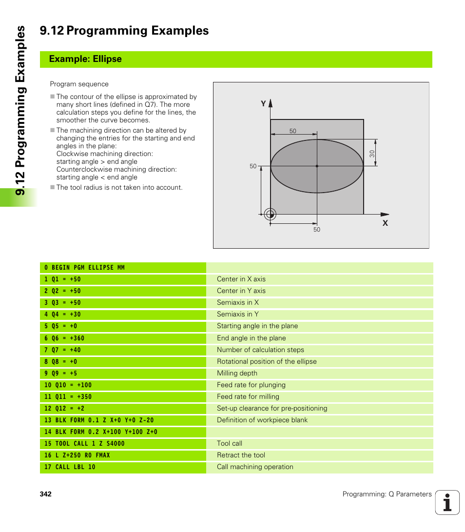 12 programming examples, Example: ellipse | HEIDENHAIN iTNC 530 (606 42x-01) User Manual | Page 342 / 693