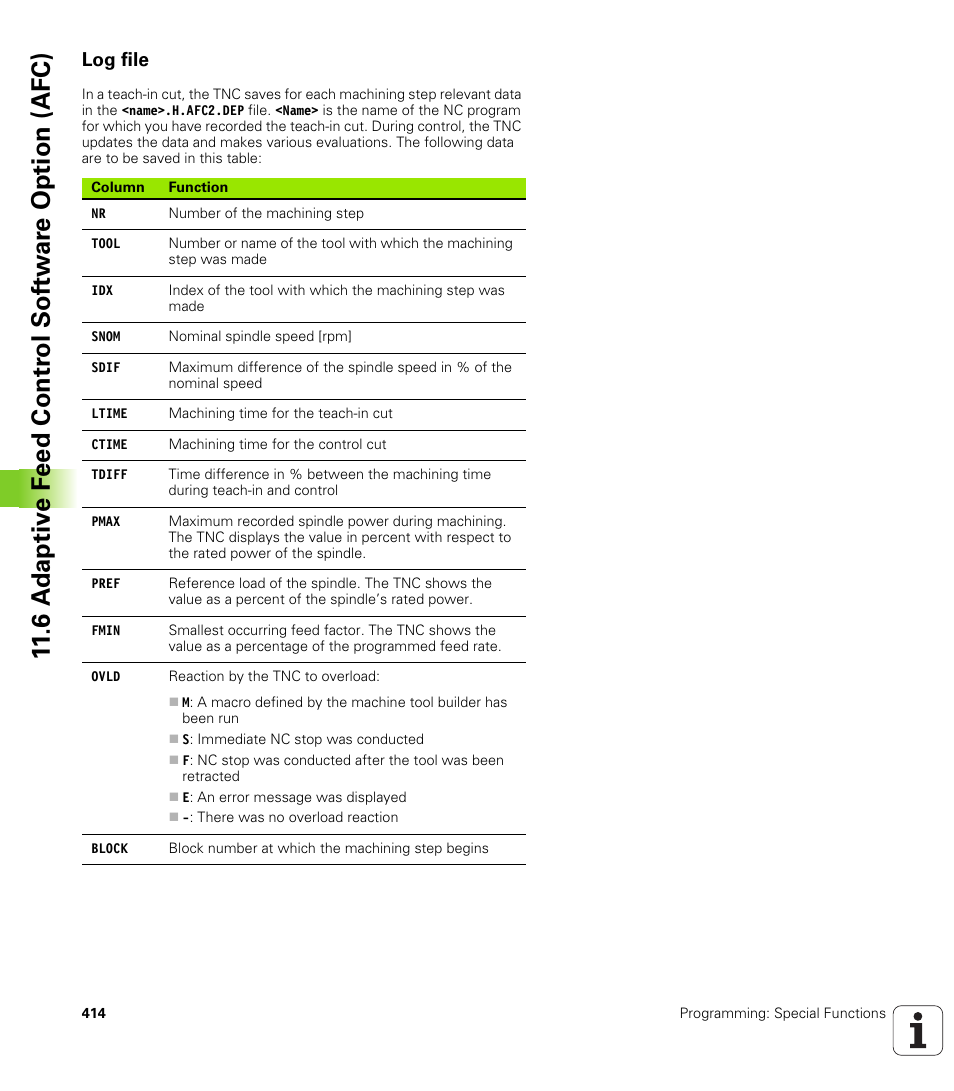 Log file | HEIDENHAIN iTNC 530 (606 42x-01) User Manual | Page 414 / 693