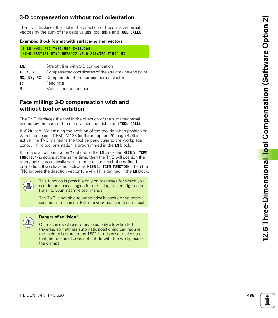 D compensation without tool orientation | HEIDENHAIN iTNC 530 (606 42x-01) User Manual | Page 485 / 693