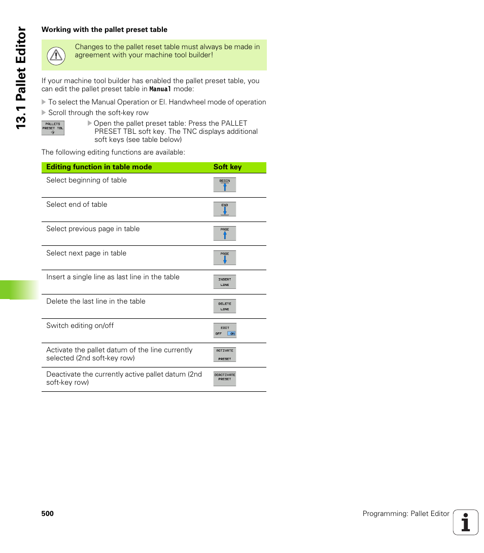 1 p a llet edit o r | HEIDENHAIN iTNC 530 (606 42x-01) User Manual | Page 500 / 693