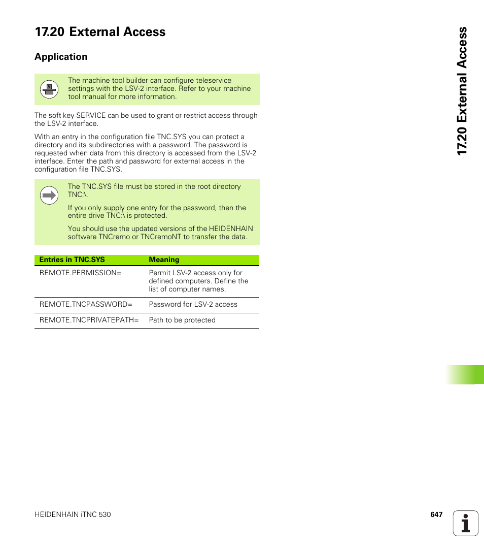 20 external access, Application | HEIDENHAIN iTNC 530 (606 42x-01) User Manual | Page 647 / 693