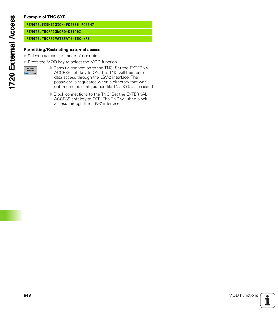 20 ext e rn al a ccess | HEIDENHAIN iTNC 530 (606 42x-01) User Manual | Page 648 / 693