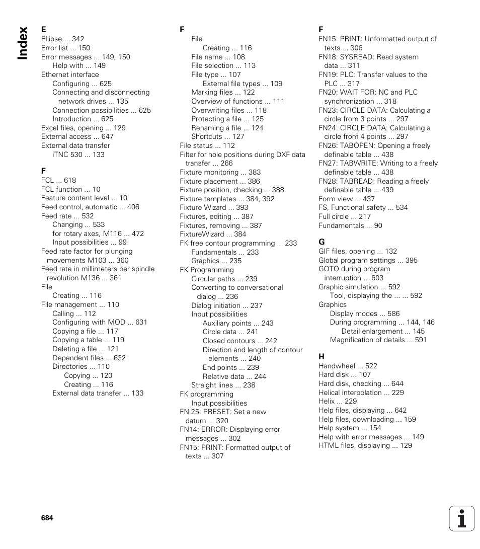 Index | HEIDENHAIN iTNC 530 (606 42x-01) User Manual | Page 684 / 693