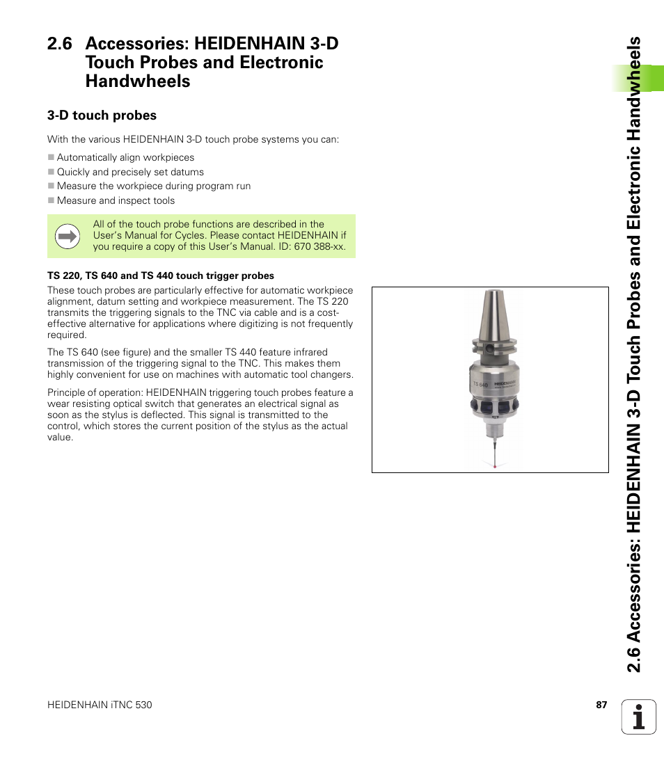D touch probes | HEIDENHAIN iTNC 530 (606 42x-01) User Manual | Page 87 / 693