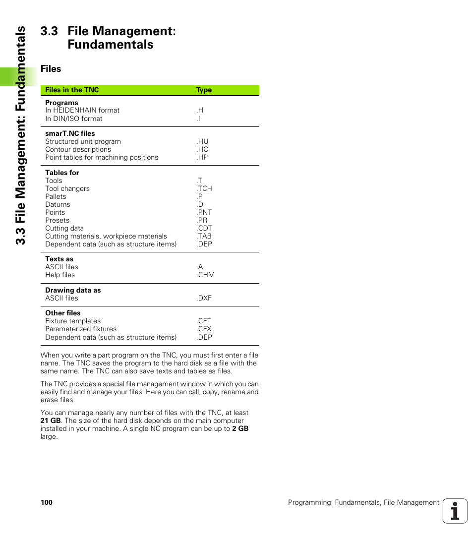 3 file management: fundamentals, Files | HEIDENHAIN iTNC 530 (606 42x-01) ISO programming User Manual | Page 100 / 618