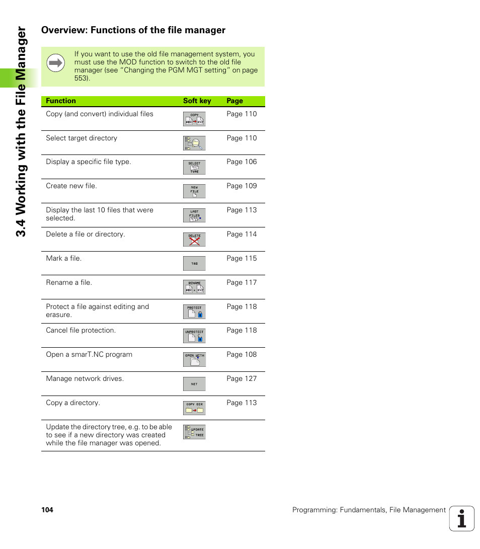 Overview: functions of the file manager, 4 w o rk ing with the file manag e r | HEIDENHAIN iTNC 530 (606 42x-01) ISO programming User Manual | Page 104 / 618