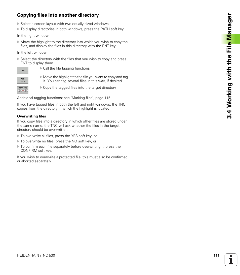 Copying files into another directory, 4 w o rk ing with the file manag e r | HEIDENHAIN iTNC 530 (606 42x-01) ISO programming User Manual | Page 111 / 618