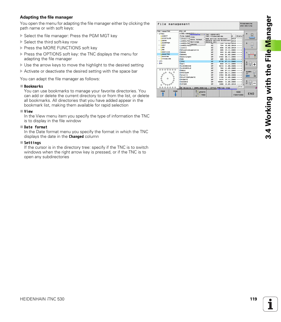 4 w o rk ing with the file manag e r | HEIDENHAIN iTNC 530 (606 42x-01) ISO programming User Manual | Page 119 / 618
