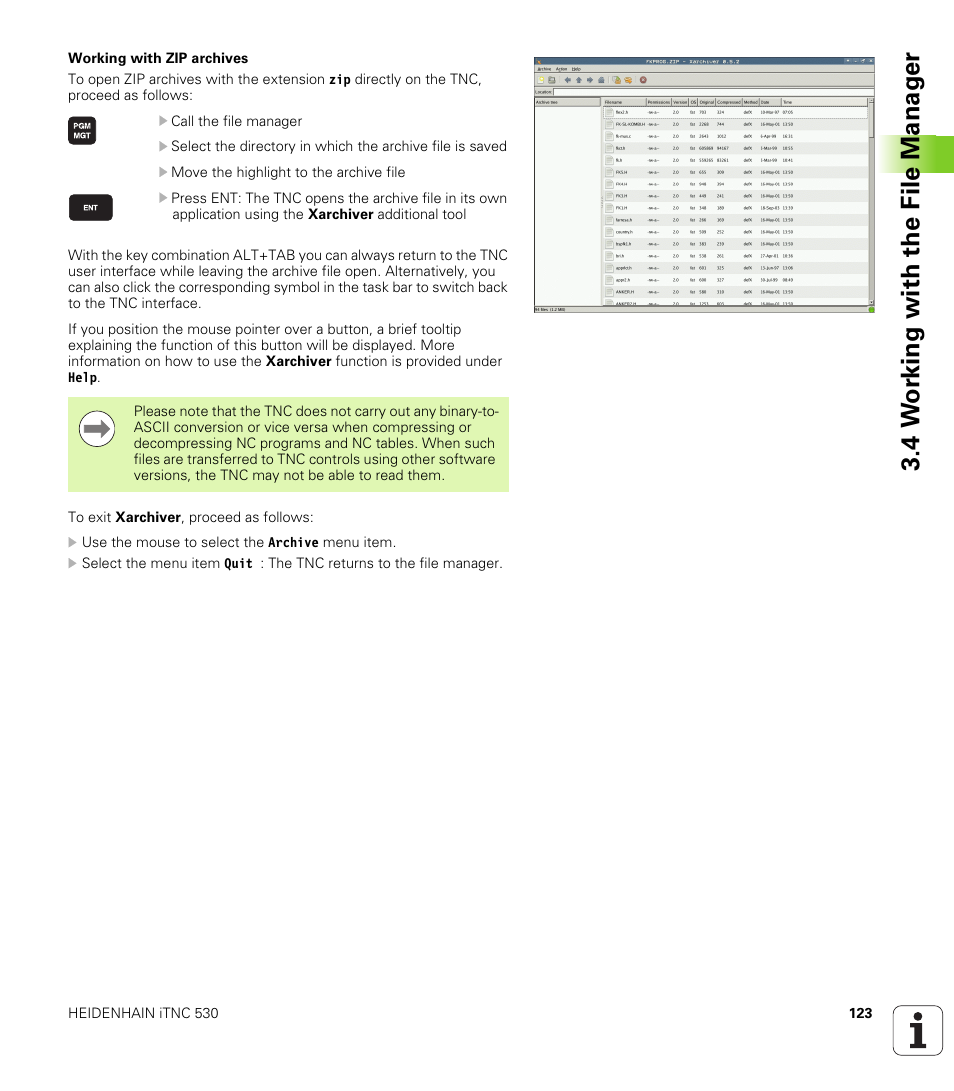 4 w o rk ing with the file manag e r | HEIDENHAIN iTNC 530 (606 42x-01) ISO programming User Manual | Page 123 / 618