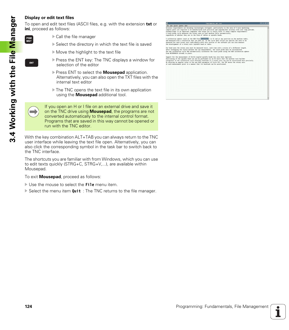 4 w o rk ing with the file manag e r | HEIDENHAIN iTNC 530 (606 42x-01) ISO programming User Manual | Page 124 / 618