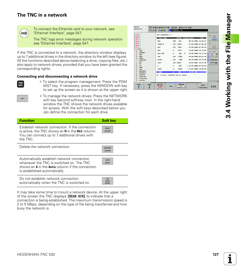 The tnc in a network, 4 w o rk ing with the file manag e r | HEIDENHAIN iTNC 530 (606 42x-01) ISO programming User Manual | Page 127 / 618