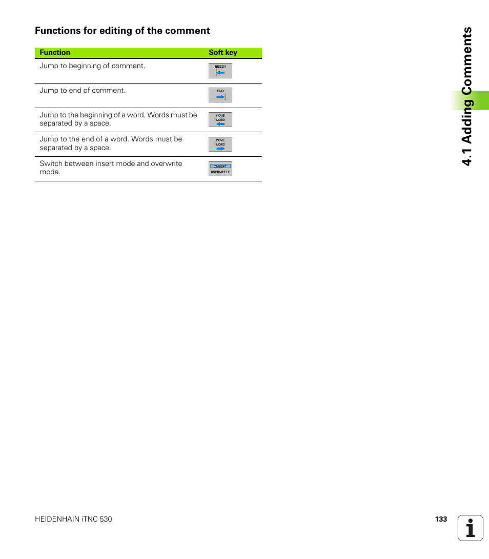 Functions for editing of the comment, 1 a dding comments | HEIDENHAIN iTNC 530 (606 42x-01) ISO programming User Manual | Page 133 / 618
