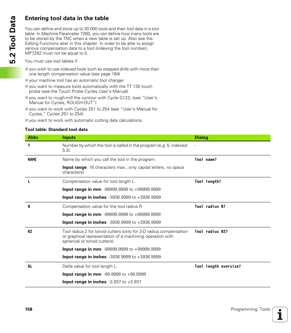 Entering tool data in the table, 2 t ool d a ta | HEIDENHAIN iTNC 530 (606 42x-01) ISO programming User Manual | Page 158 / 618