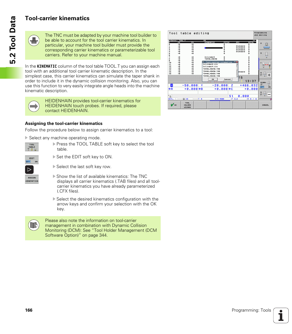 Tool-carrier kinematics, 2 t ool d a ta | HEIDENHAIN iTNC 530 (606 42x-01) ISO programming User Manual | Page 166 / 618