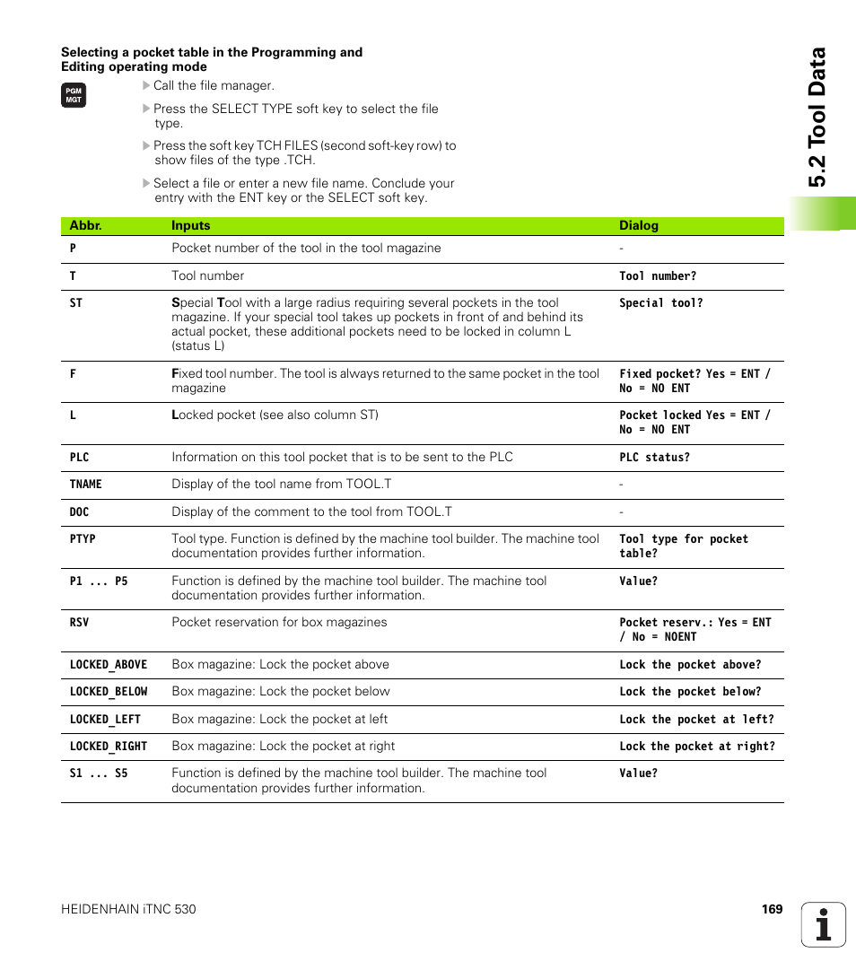 2 t ool d a ta | HEIDENHAIN iTNC 530 (606 42x-01) ISO programming User Manual | Page 169 / 618