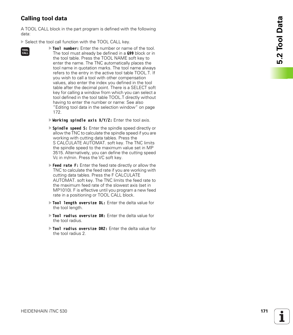 Calling tool data, 2 t ool d a ta | HEIDENHAIN iTNC 530 (606 42x-01) ISO programming User Manual | Page 171 / 618