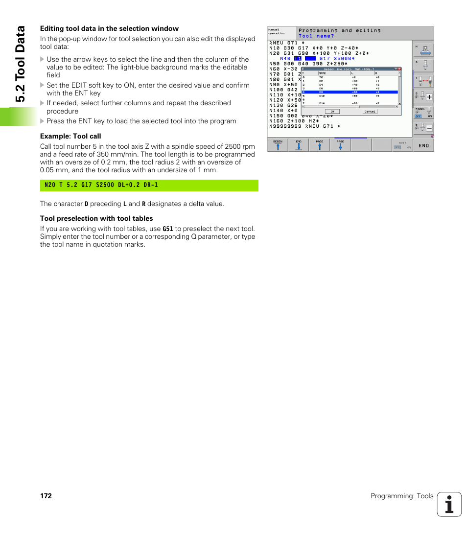 2 t ool d a ta | HEIDENHAIN iTNC 530 (606 42x-01) ISO programming User Manual | Page 172 / 618