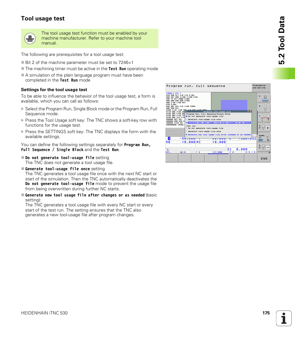 Tool usage test, 2 t ool d a ta | HEIDENHAIN iTNC 530 (606 42x-01) ISO programming User Manual | Page 175 / 618
