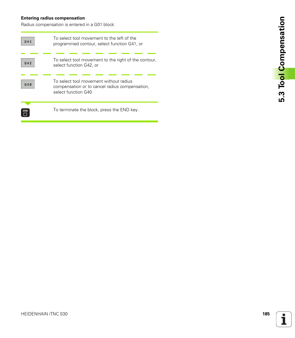 3 t ool compensation | HEIDENHAIN iTNC 530 (606 42x-01) ISO programming User Manual | Page 185 / 618