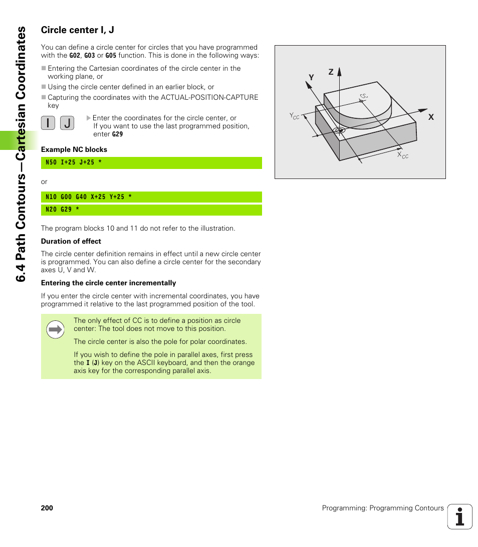 Circle center i, j, 4 p a th cont ours—car te sian coor dinat e s | HEIDENHAIN iTNC 530 (606 42x-01) ISO programming User Manual | Page 200 / 618