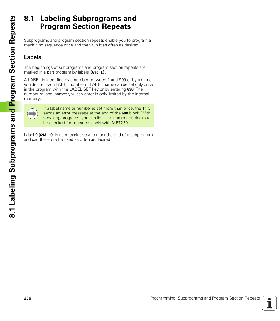 1 labeling subprograms and program section repeats, Labels | HEIDENHAIN iTNC 530 (606 42x-01) ISO programming User Manual | Page 236 / 618