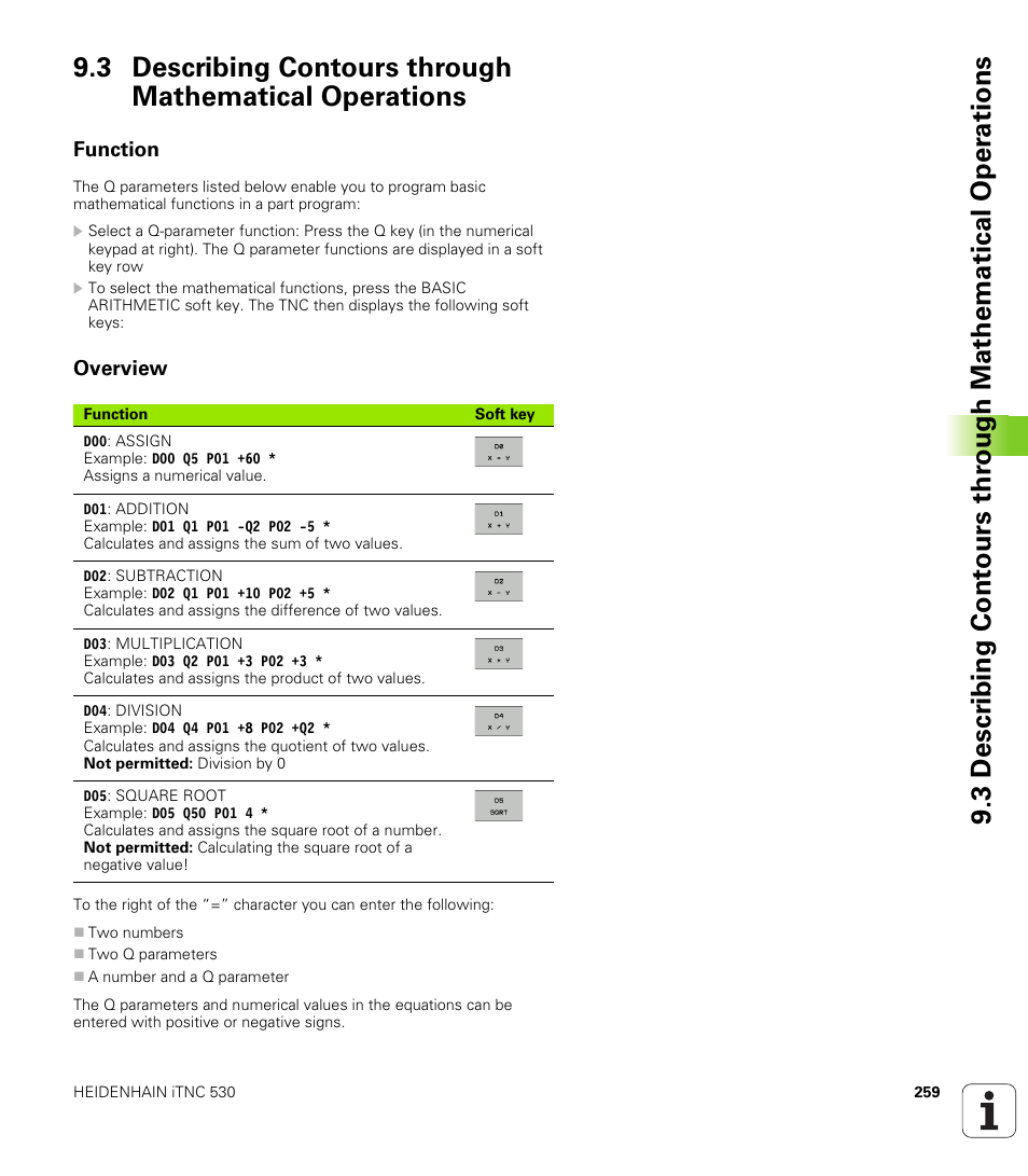 Function, Overview | HEIDENHAIN iTNC 530 (606 42x-01) ISO programming User Manual | Page 259 / 618