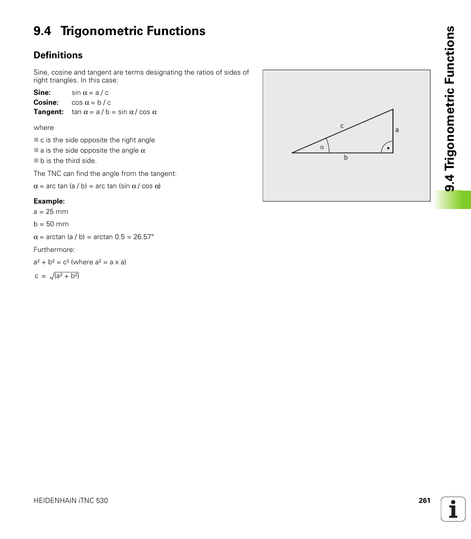 4 trigonometric functions, Definitions | HEIDENHAIN iTNC 530 (606 42x-01) ISO programming User Manual | Page 261 / 618