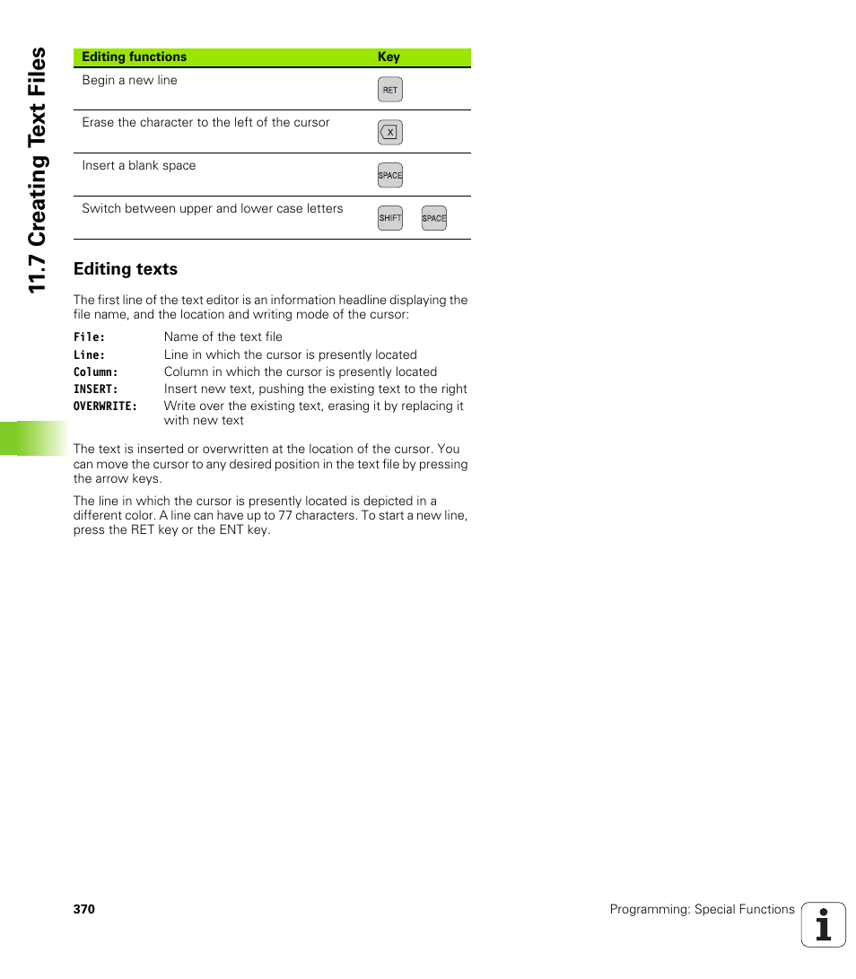 Editing texts, 7 cr eating t ext files | HEIDENHAIN iTNC 530 (606 42x-01) ISO programming User Manual | Page 370 / 618