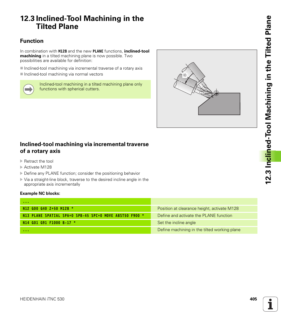 3 inclined-tool machining in the tilted plane, Function | HEIDENHAIN iTNC 530 (606 42x-01) ISO programming User Manual | Page 405 / 618