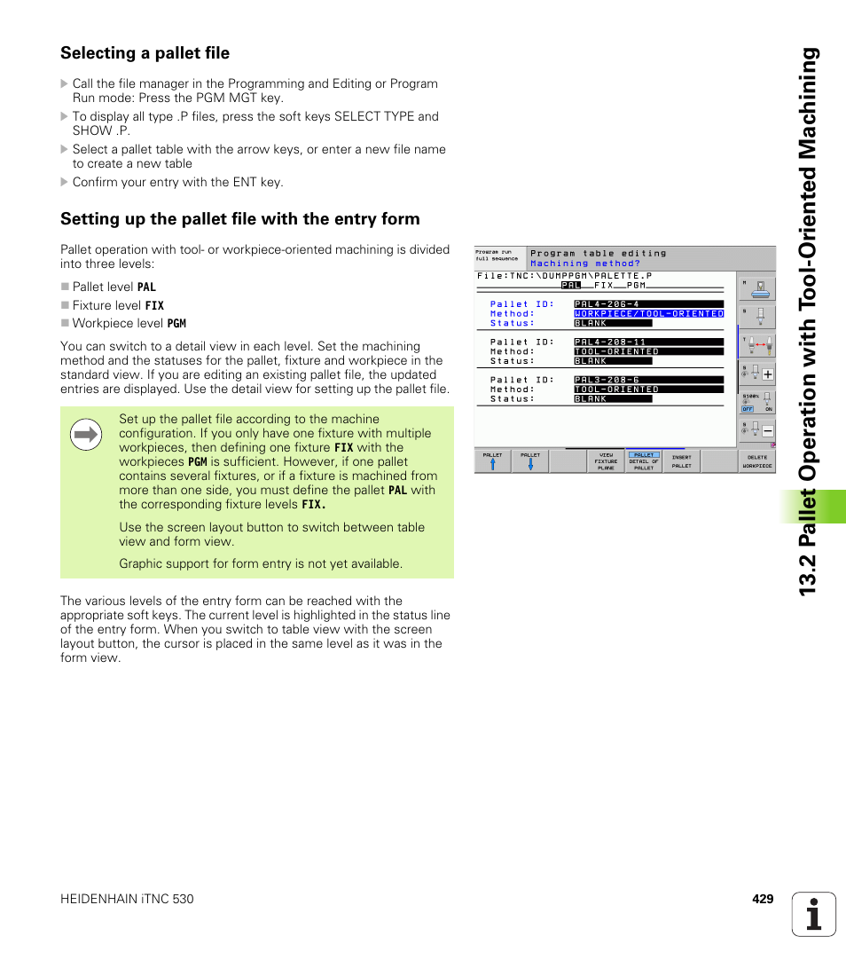 Selecting a pallet file, Setting up the pallet file with the entry form | HEIDENHAIN iTNC 530 (606 42x-01) ISO programming User Manual | Page 429 / 618