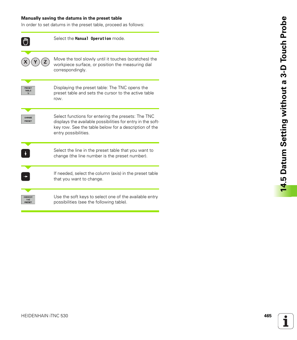 5 d a tu m set ting without a 3-d t o uc h pr obe | HEIDENHAIN iTNC 530 (606 42x-01) ISO programming User Manual | Page 465 / 618