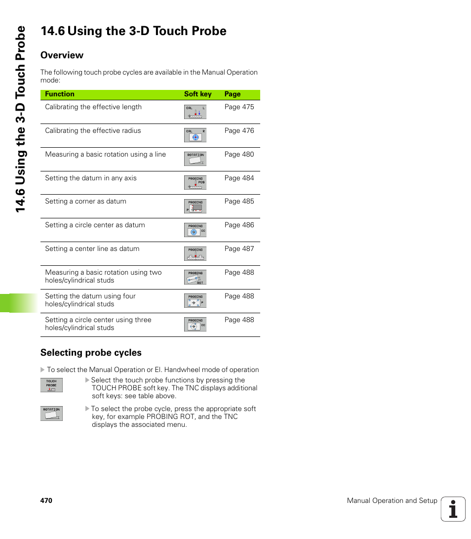 6 using the 3-d touch probe, Overview, Selecting probe cycles | HEIDENHAIN iTNC 530 (606 42x-01) ISO programming User Manual | Page 470 / 618