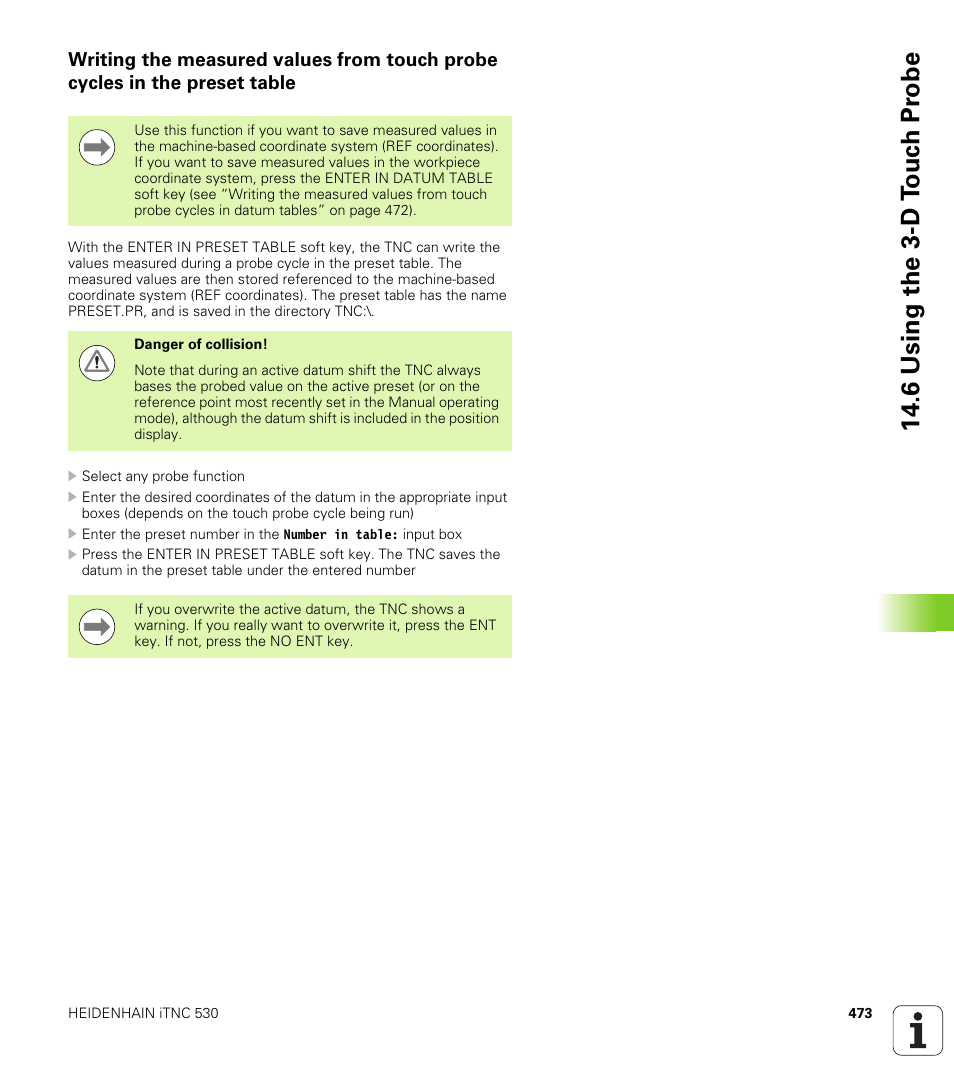 6 using the 3-d t o uc h pr obe | HEIDENHAIN iTNC 530 (606 42x-01) ISO programming User Manual | Page 473 / 618
