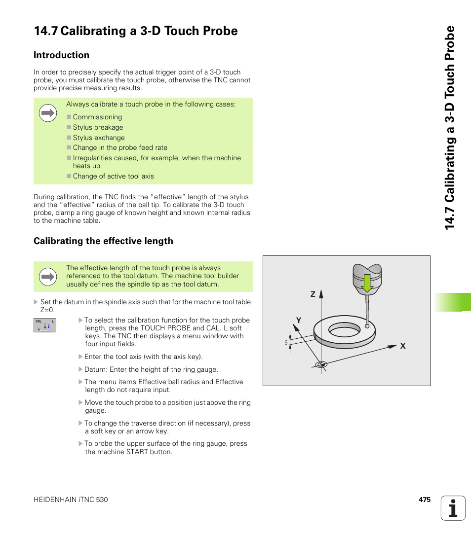 7 calibrating a 3-d touch probe, Introduction, Calibrating the effective length | HEIDENHAIN iTNC 530 (606 42x-01) ISO programming User Manual | Page 475 / 618