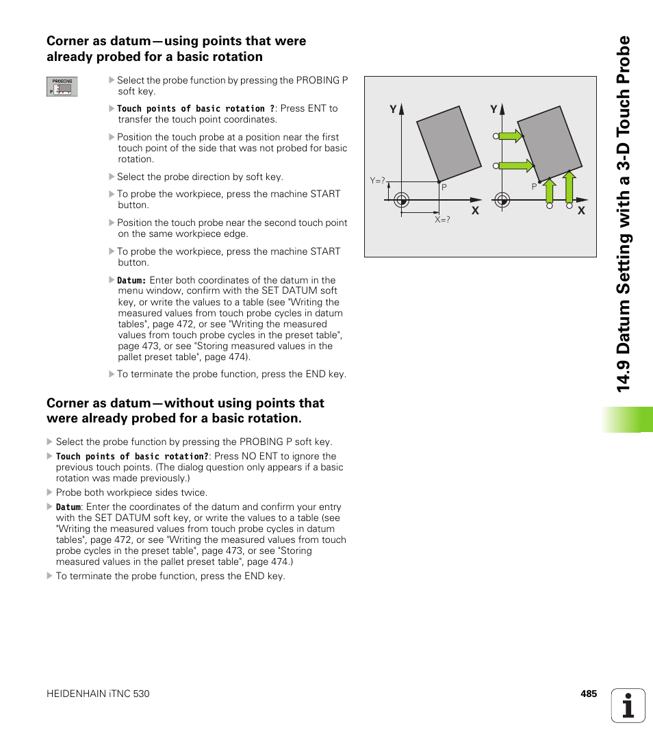 9 d a tu m set ting with a 3-d t o uc h pr obe | HEIDENHAIN iTNC 530 (606 42x-01) ISO programming User Manual | Page 485 / 618
