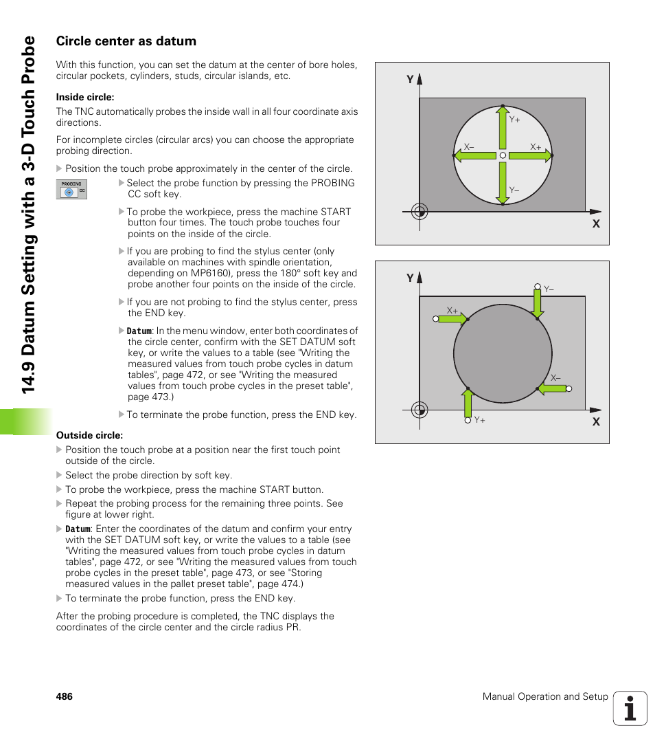 Circle center as datum, 9 d a tu m set ting with a 3-d t o uc h pr obe | HEIDENHAIN iTNC 530 (606 42x-01) ISO programming User Manual | Page 486 / 618