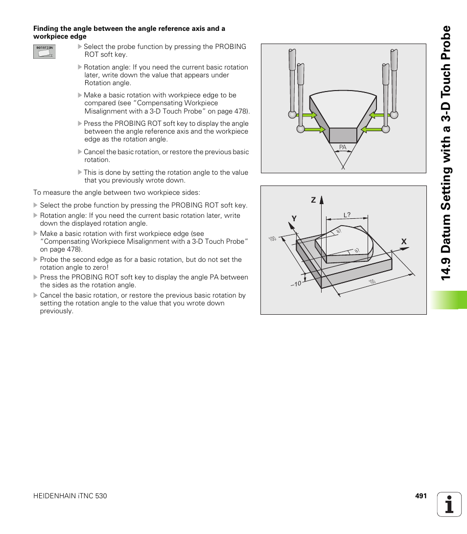 9 d a tu m set ting with a 3-d t o uc h pr obe | HEIDENHAIN iTNC 530 (606 42x-01) ISO programming User Manual | Page 491 / 618