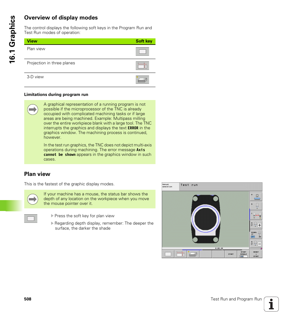 Overview of display modes, Plan view, 1 gr aphics | HEIDENHAIN iTNC 530 (606 42x-01) ISO programming User Manual | Page 508 / 618