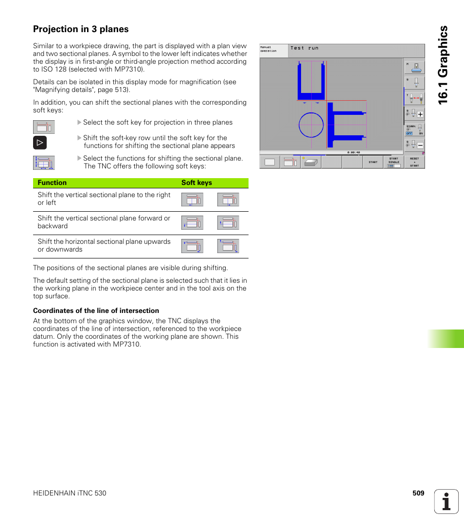 Projection in 3 planes, 1 gr aphics | HEIDENHAIN iTNC 530 (606 42x-01) ISO programming User Manual | Page 509 / 618