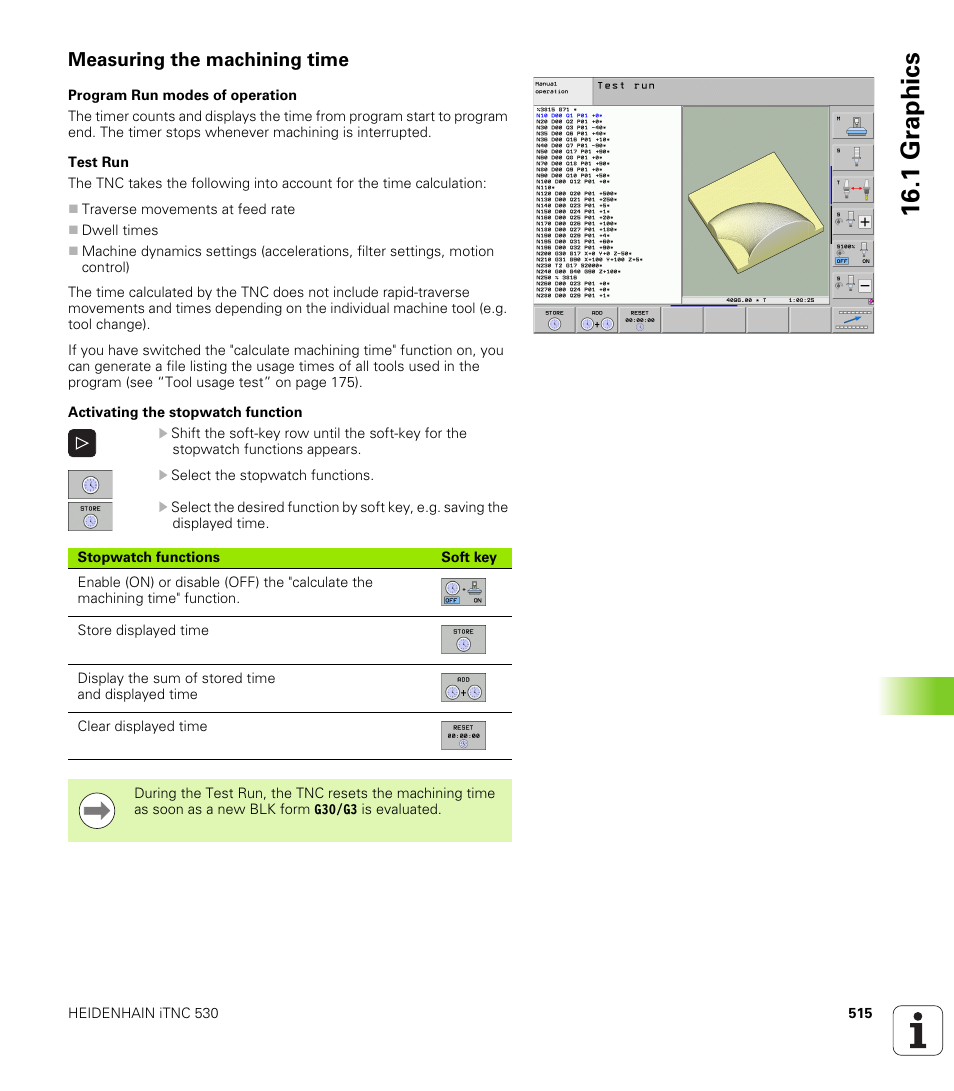 Measuring the machining time, 1 gr aphics | HEIDENHAIN iTNC 530 (606 42x-01) ISO programming User Manual | Page 515 / 618