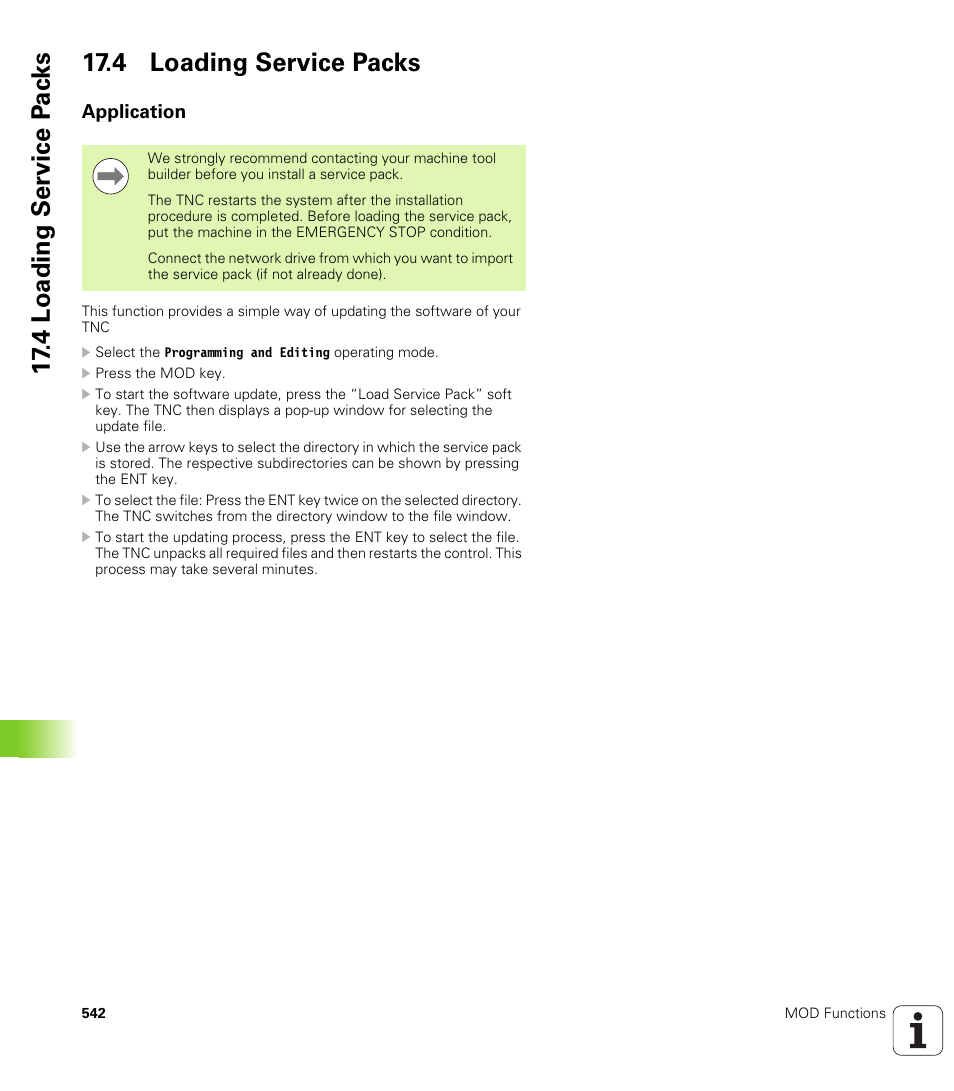 4 loading service packs, Application | HEIDENHAIN iTNC 530 (606 42x-01) ISO programming User Manual | Page 542 / 618