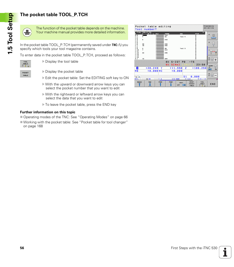 The pocket table tool_p.tch | HEIDENHAIN iTNC 530 (606 42x-01) ISO programming User Manual | Page 56 / 618