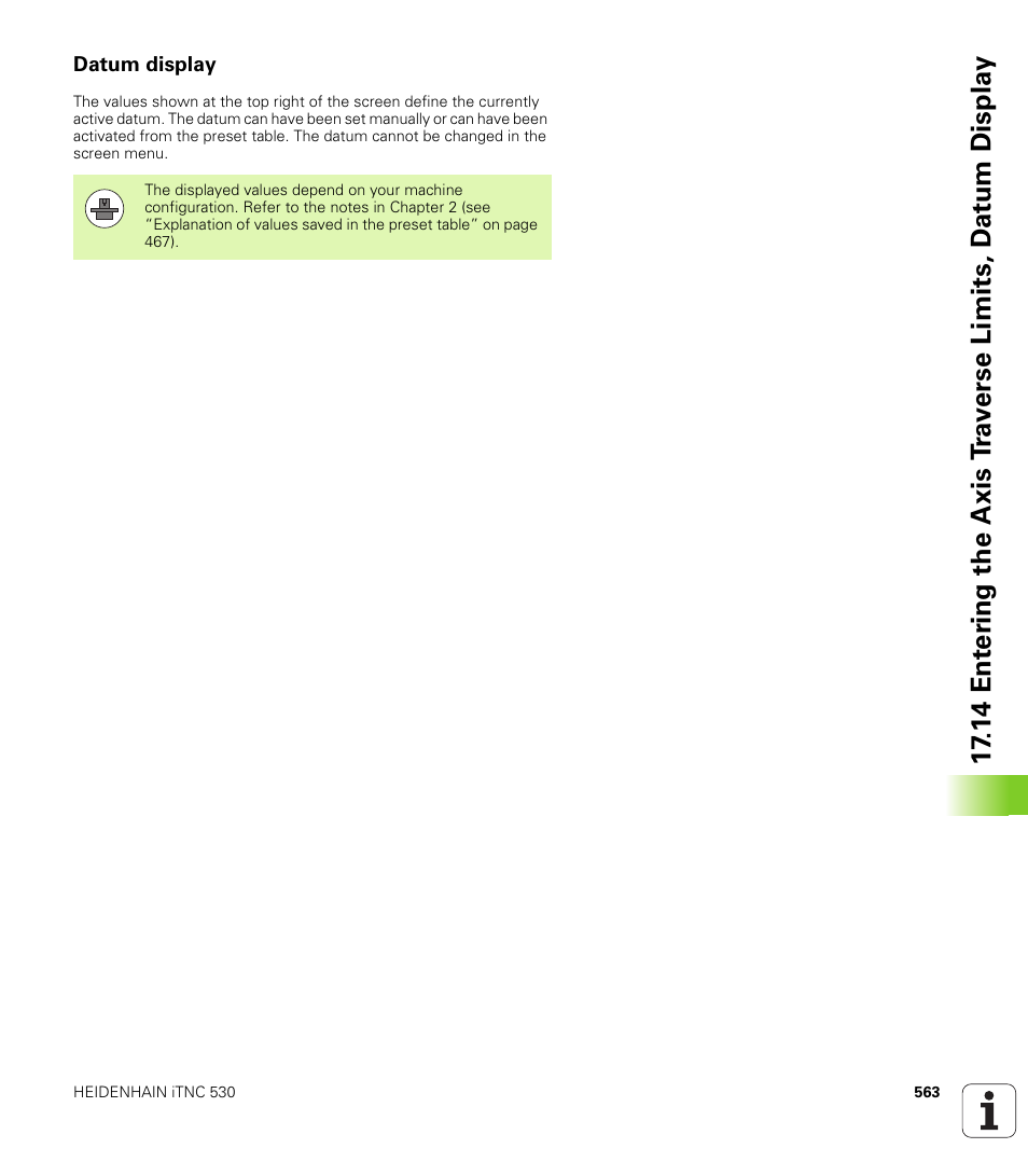 Datum display | HEIDENHAIN iTNC 530 (606 42x-01) ISO programming User Manual | Page 563 / 618