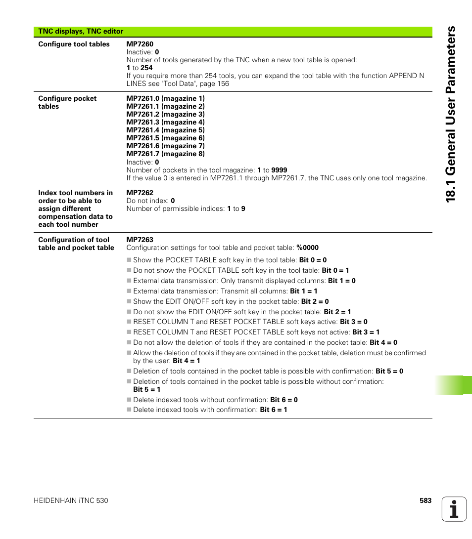 18 .1 gener a l user p a ra met e rs | HEIDENHAIN iTNC 530 (606 42x-01) ISO programming User Manual | Page 583 / 618